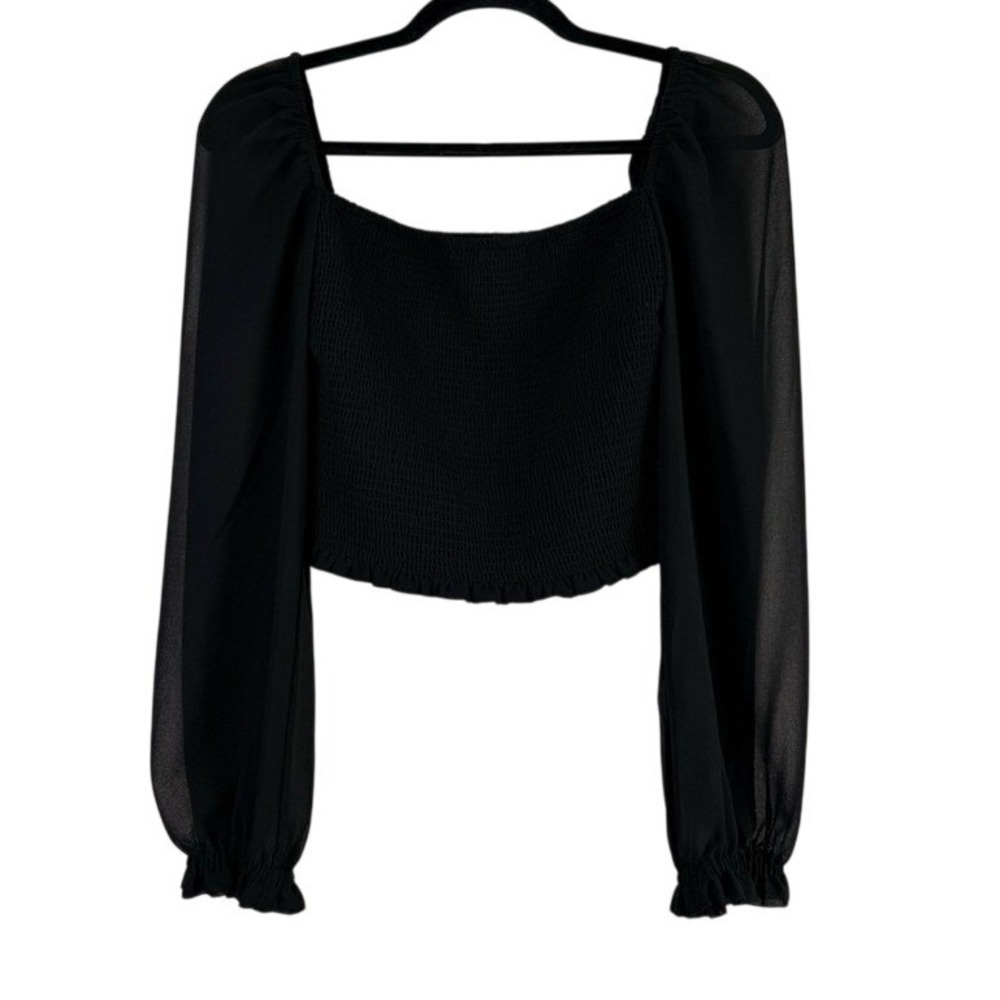 Aritzia‎ Wilfred Black Smocked Sheer Sleeve Top 37276 Small Whimsigoth